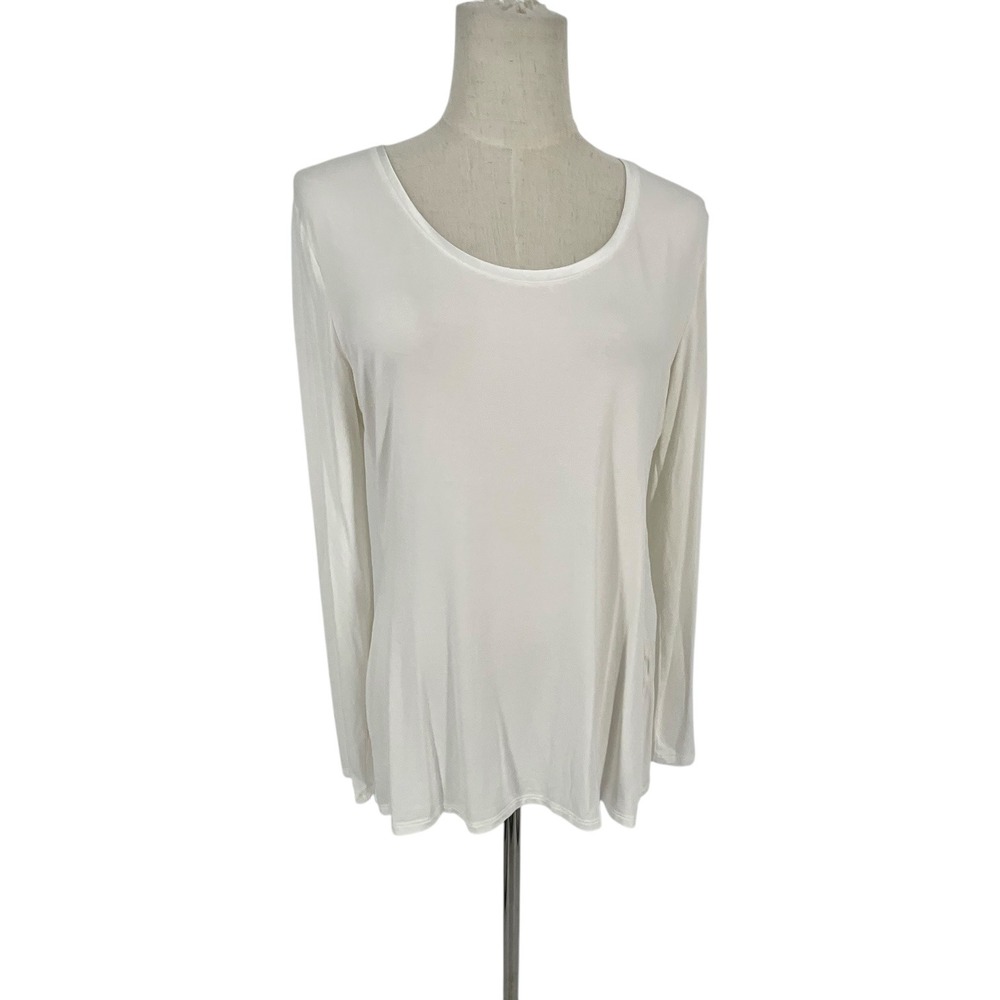 WHITE HOUSE BLACK MARKET Womens Long Sleeve Scoop Neck Tunic Top Cream M Casual